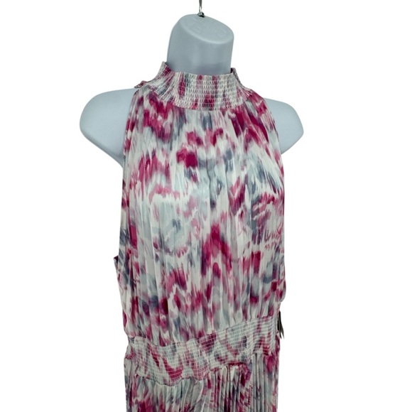NWT Halogen Sleeveless Pleated Sharkbite Hem Midi Halter Dress Magenta Size XL - Picture 3 of 10